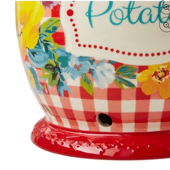 The Pioneer Woman Sweet Romance Red Gingham Check Potato Keeper with Lid: - Picture 2 of 5